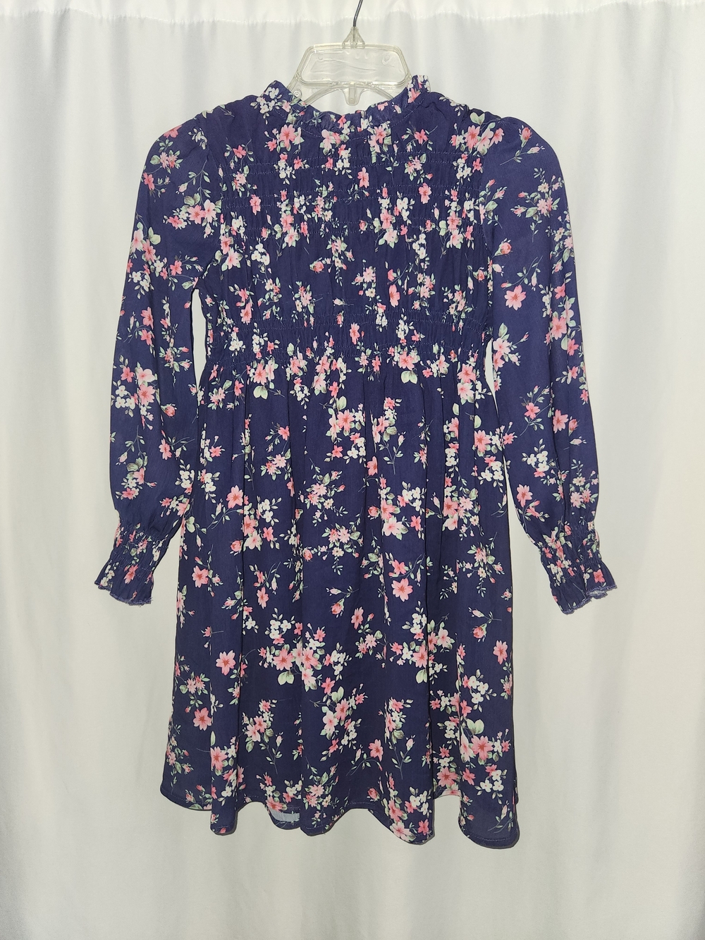 Girls' Navy Floral Long-Sleeve Smocked Dress #boho-chic #soft flowing #smocked